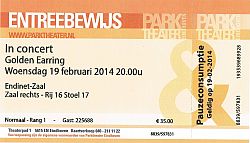 Golden Earring show ticket#16-17 February 19, 2014 Eindhoven - Parktheater